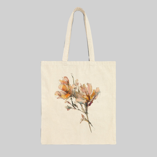 Floral Watercolor Tote Bag – Vintage Orange Blossom Canvas Tote